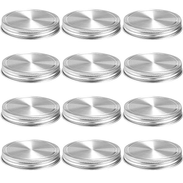 12-Pack Stainless Steel Mason Jar Lids - Reusable, Leak-Proof, Polished Surface for Wide Mouth Jars