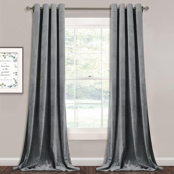 StangH 120 Inch Long Light Grey Velvet Blackout Curtains for Total Privacy Room Divider Sliding Door Panels 2 Pack