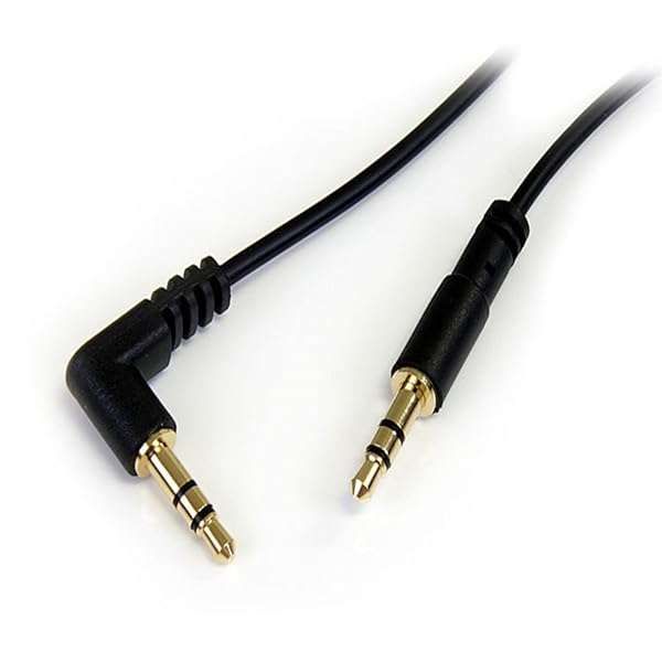 StarTech 1ft Right Angle 3.5mm Audio Cable - Slim Male/Male Aux Cable (MU1MMSRA) - Perfect for Tight Spaces