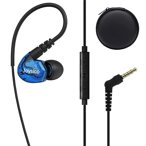 Stereo-to-Mono Single earbud with Mic and Control, Wired One Ear Earphone Headset w Over Ear Hook and Case for Cell Phones Laptop, In-ear Mono