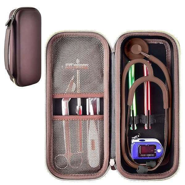 Stethoscope Case for 3M Littmann & MDF Acoustica - Extra Pocket for Doctors & Nurses (Dark Brown)