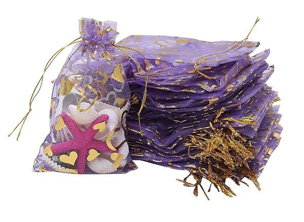 Stratalife Small Organza Mesh Bags with Drawstring 100PCS Lilac Purple for Jewelry Pouches Wedding Favors and Candy
