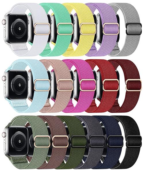 Stretchy Nylon Band Compatible with Apple Watch Band 42mm 44mm 45mm Women Men, Adjustable Sport Elastic Replacement Strap for iWatch Series 8 7 6 5 4