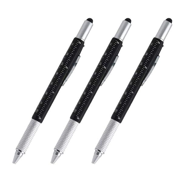 7-in-1 Multi-Tool Stylus Pen Set: Touchscreen, Ballpoint, Ruler & Screwdrivers - 3 Pack Black