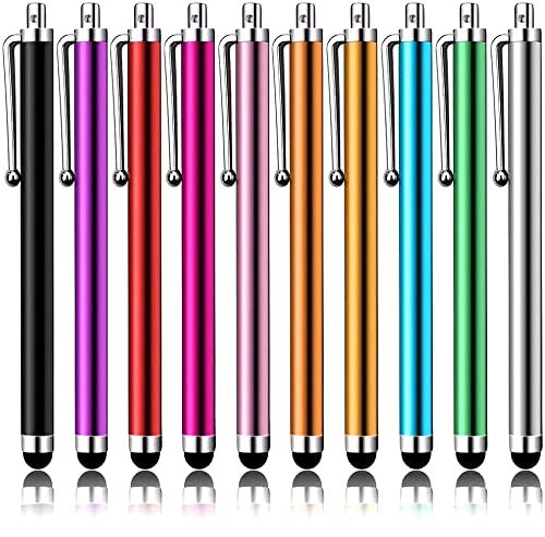 LIBERRWAY 10-Pack Stylus Pens for Touch Screens - Pink, Purple, Black, Green, Silver - Compatible with iPad, iPhone, Kindle & Samsung