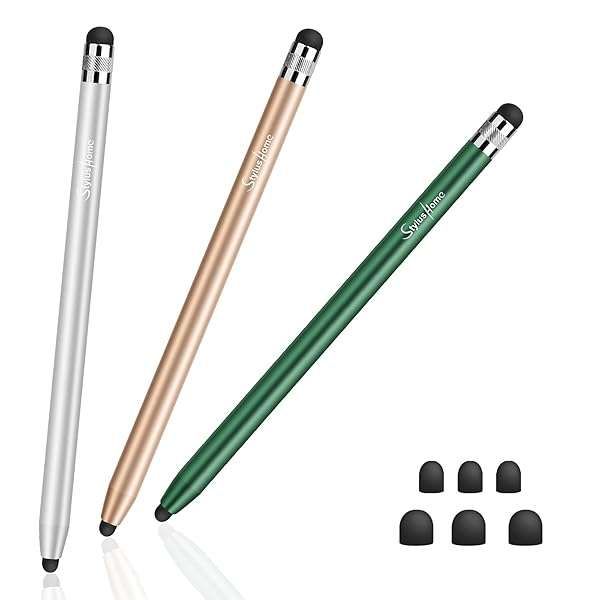 StylusHome 3-Pack Stylus Pens for iPad, iPhone & Tablets - Precision 2-in-1 Capacitive Stylus with 6 Extra Tips for All Touchscreens