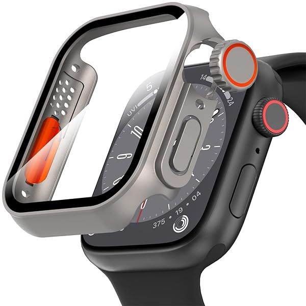 Suoman Apple Watch 44mm Screen Protector Case Tempered Glass Unique Design for iWatch Series 6 5 4 SE 2 Titanium Cover