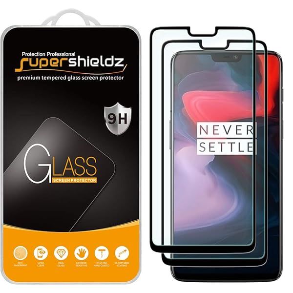 Supershieldz 2 Pack Tempered Glass Screen Protector for OnePlus 6 Full Screen Coverage Anti Scratch Bubble Free Black