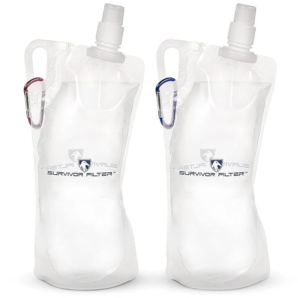 Survivor Filter 1L Collapsible Water Bottles - BPA-Free, Travel & Hiking Essential, 2 x 33oz
