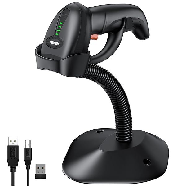Symcode Upgraded Wireless 2D Barcode Scanner with Auto-Sensing Stand,Putting on Stand to Scan Automatically Sense Scanning Bluetooth Barcode Scanner