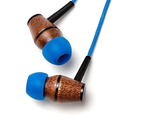 Symphonized XTC Premium Wood Noise-Isolating In-Ear Headphones with Microphone Blue Nylon Cord