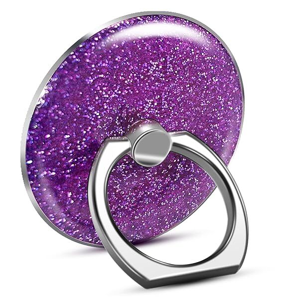 TACOMEGE Bling Glitter Phone Grip, Round Cell Phone Ring Holder Stand Purple for Women Girls, Compatible with Smartphone, Tablet, E-Reader, Etc (PU)