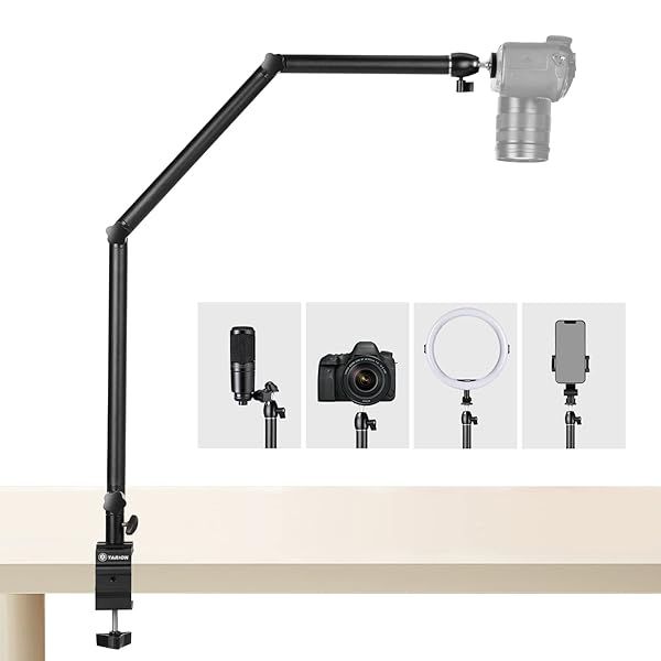 Adjustable TARION Camera Desk Mount Stand for DSLR & Overhead Filming - Heavy Duty Articulating Arm for Live Streaming & Photography