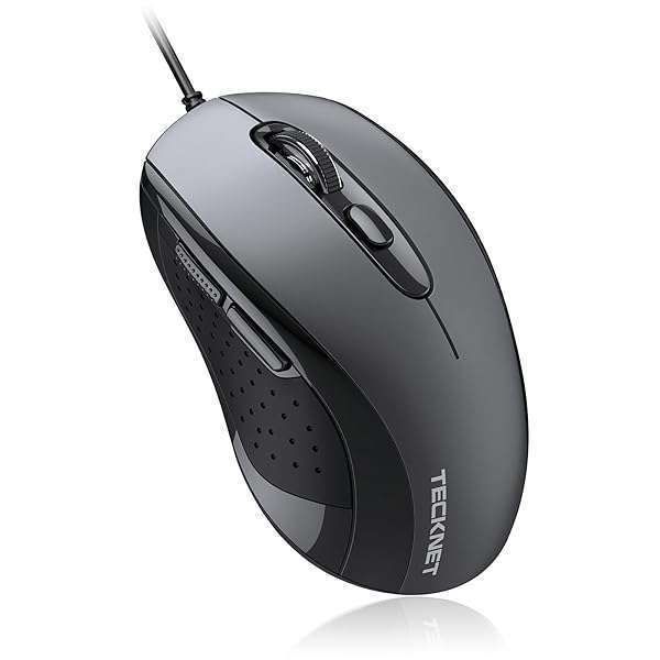 TECKNET Wired USB Mouse for Laptop - 6-Button, 3600DPI, 5FT Cord, Comfortable Plug & Play Design - Perfect for Home & Office