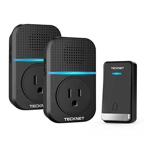 TECKNET Wireless Doorbells Waterproof with 60 Ringtones 1300ft Range Self-Powered Doorbell Chimes Kit for Home and Classroom Dark Black