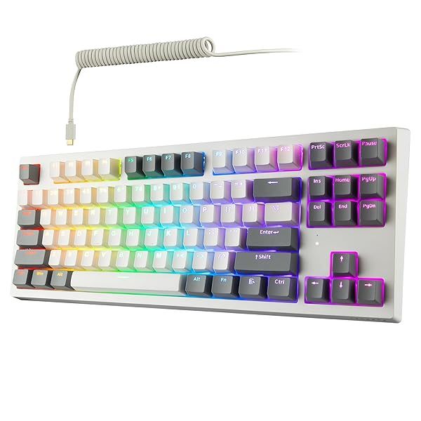 TECWARE Phantom+ Elite 87 Key RGB Mechanical Gaming Keyboard - Hot-Swap, Wired/Wireless, Thocky Sound, White Elite Wraith Brown