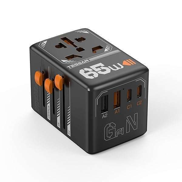 Buy TESSAN 65W Universal Travel Adapter - 4 USB Ports for Worldwide Use (US, EU, UK, AUS) - Fast Charging & Compact Design
