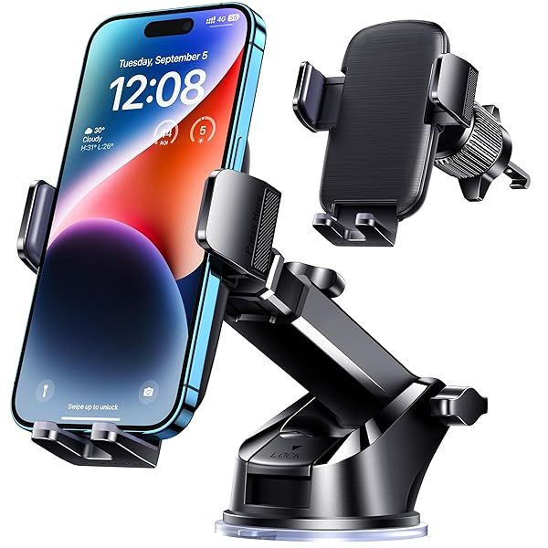 TICILFO Phone Mount for Car Phone Holder [Military-Grade Suction and Stable Clip] Car Phone Holder Mount Windshield Dashboard Air Vent Universal