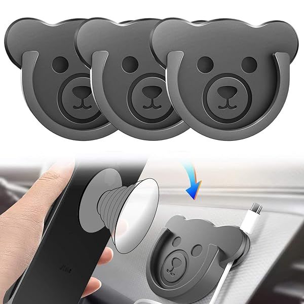 TOPGO Cute Bear Style Socket Car Mount Phone Holder Silicone Grip Stand 3 Pack for Dashboard Home Office Kitchen Desk Wall Black
