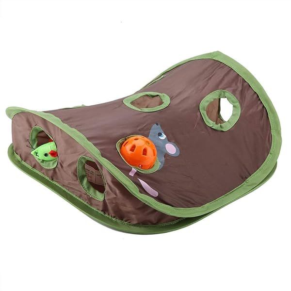 TOPINCN Cat Toy 9 Mouse Holes Interactive Intelligence Training Toy with Bell Ball for Hide and Seek Fun