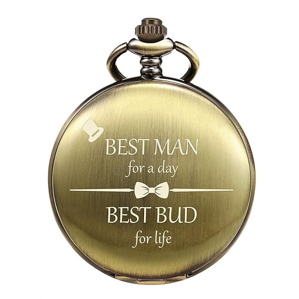 TREEWETO Mens Engraved Pocket Watch Best Man Gifts for Wedding Proposal Gift -Best Man for a Day Pocket Watches for Men, Bronze