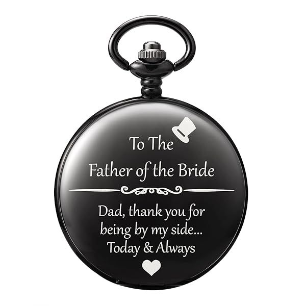 TREEWETO Mens Engraved Pocket Watch for Father of The Bride Gifts from Daughter Black Pocket Watches Dad of The Bride Gifts Wedding Gift for Father
