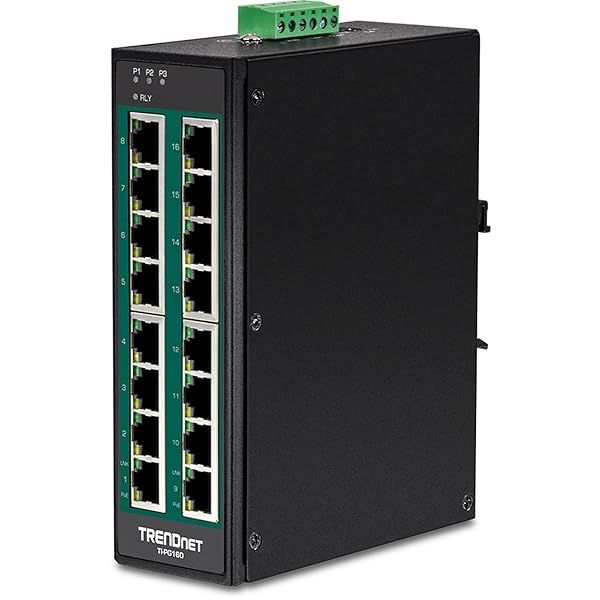 TRENDnet 16-Port Industrial Gigabit DIN-Rail Switch with PoE+ & Lifetime Protection - TI-PG160
