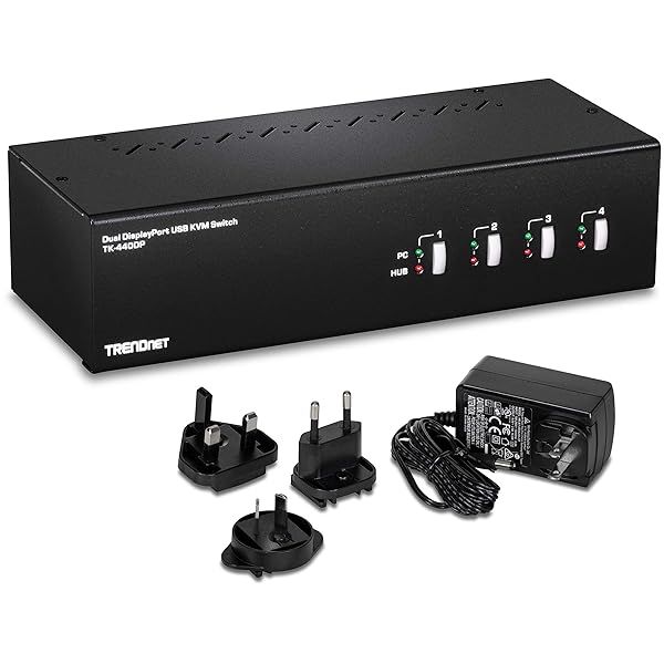 TRENDnet TK-440DP 4-Port Dual Monitor KVM Switch: 4K UHD, Audio, USB Hub for 4 DisplayPort Monitors