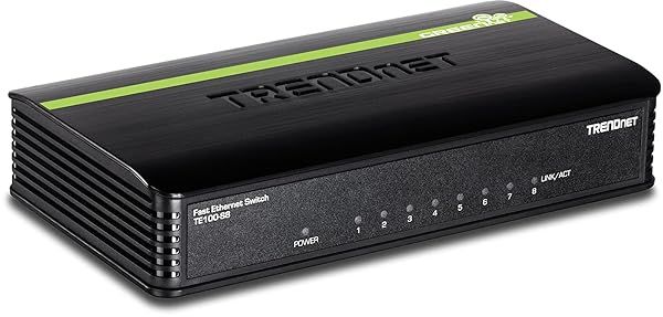 TRENDnet 8-Port Unmanaged Ethernet Switch TE100-S8 10/100 Mbps Plug & Play Network Switch with 1.6 Gbps Capacity Black