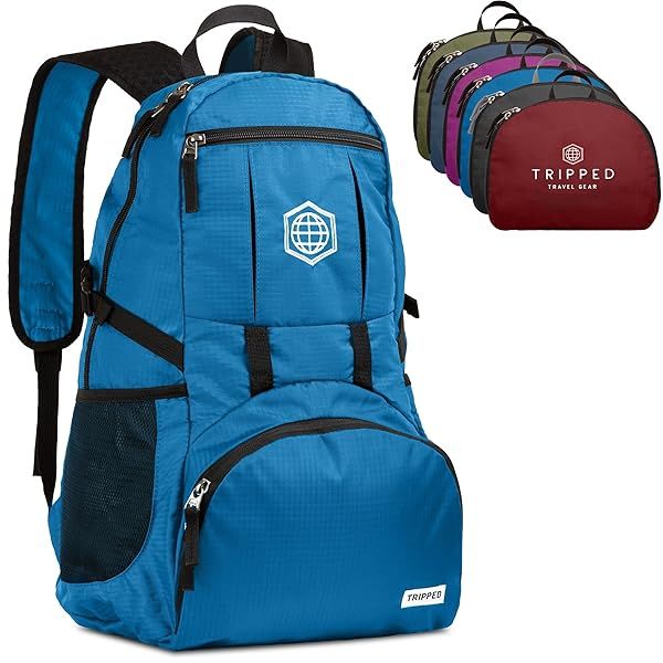 TRIPPED Travel Gear: Lightweight 35L Foldable Backpack for Easy Travel - Collapsible & Stylish in Light Blue