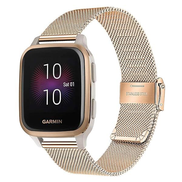 TRUMiRR Stainless Steel Mesh Band for Garmin Venu Sq 2 Smart Watch and Vivoactive 6 5 3 Forerunner 570 42mm Women Strap