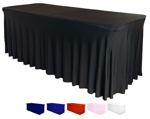 Spandex Table Skirt for 6ft Rectangular Tables - Fitted, Wrinkle-Resistant Black Cover for Weddings & Events