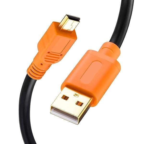 Tan QY 25Ft Mini USB Cable - USB 2.0 Type A to Mini B for GoPro, Cell Phones, Cameras & More (Orange)