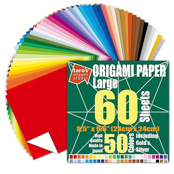 Premium 9.5 Inch Origami Paper - 50 Colors, 60 Sheets, Easy Fold for Beginners | Taro's Origami Studio