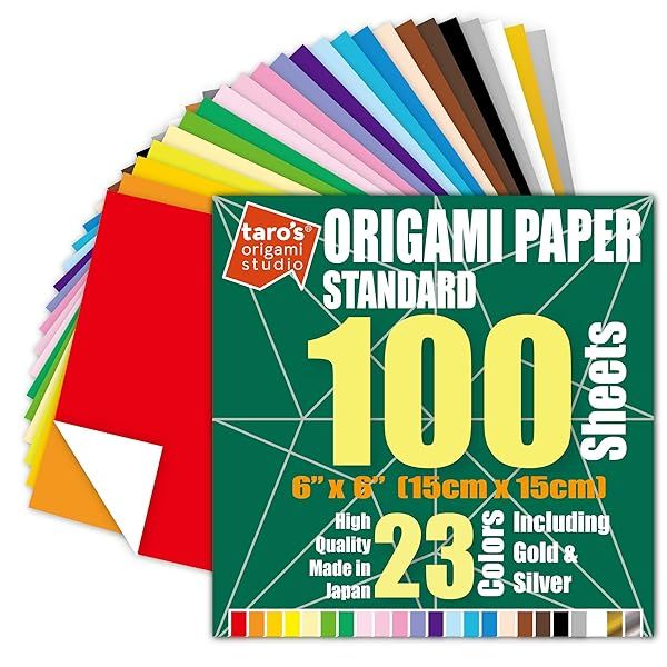 Premium 6-Inch Origami Paper - 23 Colors, 100 Sheets, Easy Fold for Beginners | Taro's Origami Studio