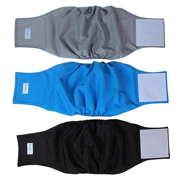 Teamoy Reusable Wrap Diapers for Male Dogs Washable Puppy Belly Band Pack of 3 Size L2 20 to 24 Inch Waist Black Gray Lake Blue