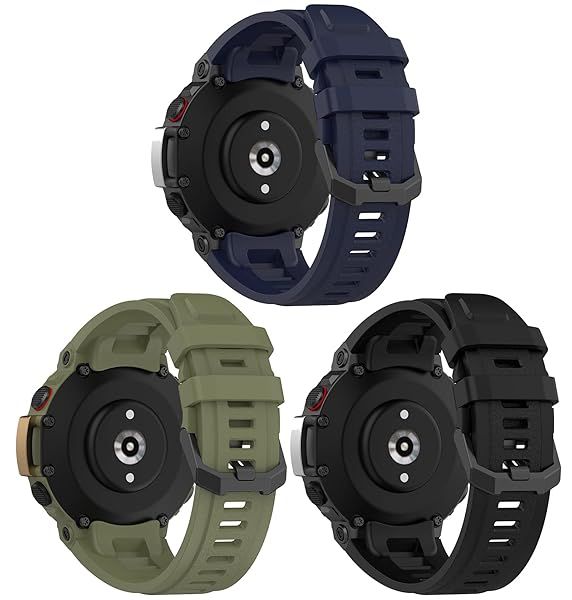TenCloud 3Pack Soft Silicone Sport Band Compatible with Amazfit T-Rex 2 Smart Watch for Men (Black+Nave+Green)