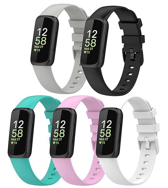 TenCloud 5-Pack Watch Bands Intended for Fitbit Inspire 3 Watch Bands Silicone Straps Accessories Intended for Fitbit Inspire 3 (5B)