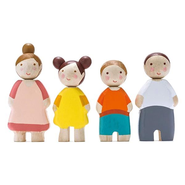 Tender Leaf Toys Leaf Family 4 Pcs Wooden Mini Dolls Playset for Kids Pretend Play Dollhouse Figures Age 3 and Up