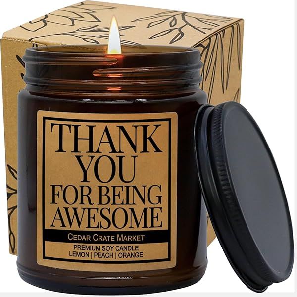 Cedar Crate Market - Thank You Candle Gifts for Women - Thank You for Being Awesome - Gratitude, Appreciation, Thank You Gift for Friends, Mentor,