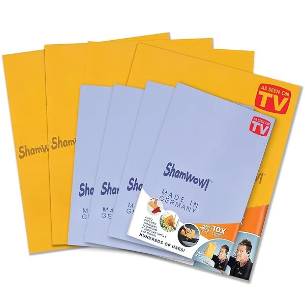 Shamwow Super Absorbent Towel - 8 Pack (4 Large Orange & 4 Small Blue) | Machine Washable, Non-Scratch, Holds 10X Weight in Liquid