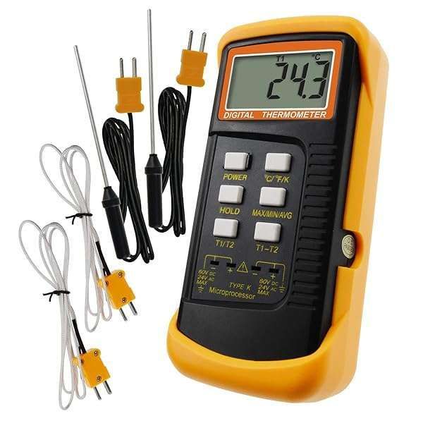 Thermocouple Thermometer Digital K Type Thermometer HVAC Thermometer Dual Temperature Meter with 4 Thermocouples, MAX/MIN/AVG Temperature Measurement, -50~1300°C (-58~2372°F)