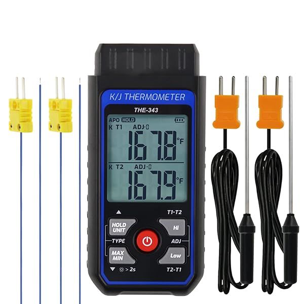 Thermocouple Thermometer Digital K Type Thermometer with 4 Thermocouples, -328~2500? Measuring Range HVAC Dual Channels Temperature Meter Gauge with