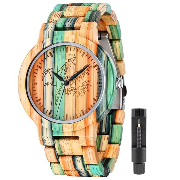 Shop Tiong Luxury Wooden Quartz Watches: Unique Mixed Color Full Wood Bracelets for Men - Perfect Gift!
