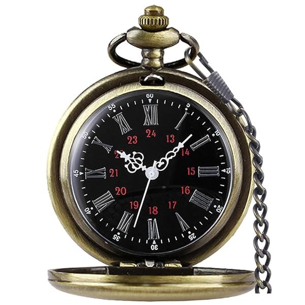 Tiong Customizable Smooth Pocket Watch Personalized Engraved Watches for Men with Chain Bronze Black Quartz Movement