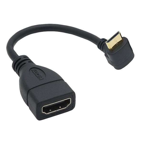 Tivid 15CM Right Angle Mini hdmi to hdmi 90 Degree Mini hdmi Right Angle Adapter Mini hdmi Male to HDMI Female Cable Adapter Connector Support 1080P Full HD, 3D (0.15m, Upward Angle)