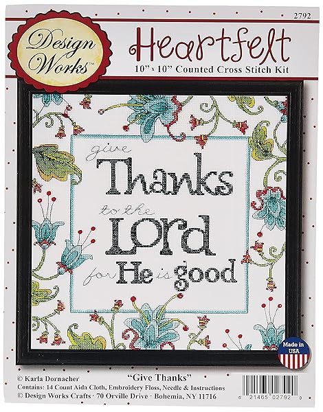 Shop Tobin DW2792 Heartfelt Give Thanks Cross Stitch Kit - 10x10 Inch, 14 Count for Easy Crafting!