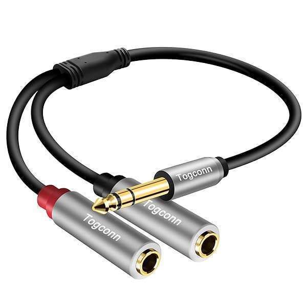 Togconn 1/4 Inch TRS Stereo Splitter Y Adapter - 6.35mm Male to Dual 6.35mm Female Jack, 1ft Gold Plated Audio Cable