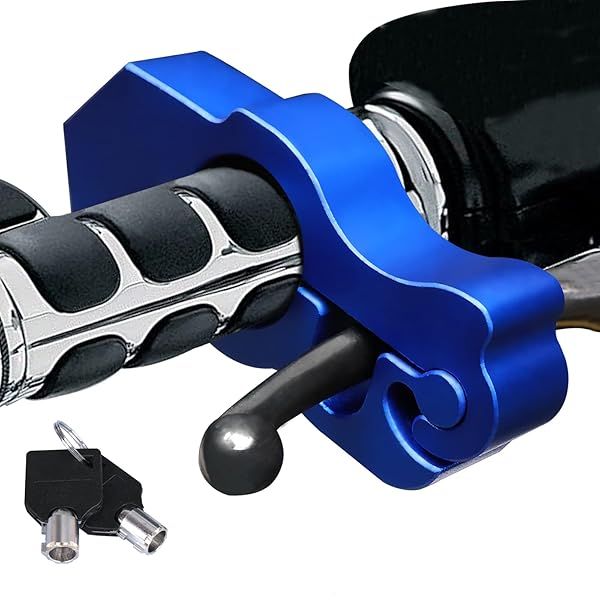 Tongze Motorcycle Anti-Theft Lock: Heavy Duty CNC Aluminium Alloy Handlebar Grip for Scooter, Dirt Bike, ATV, Moped, Quad Bike Security (Blue)