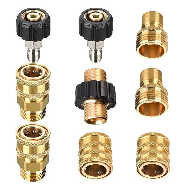 Tool Daily Pressure Washer Adapter Set M22 to 3/8 Inch Quick Connect 3/4 Inch Quick Disconnect Male M22 Hose Adapter 9 Pack